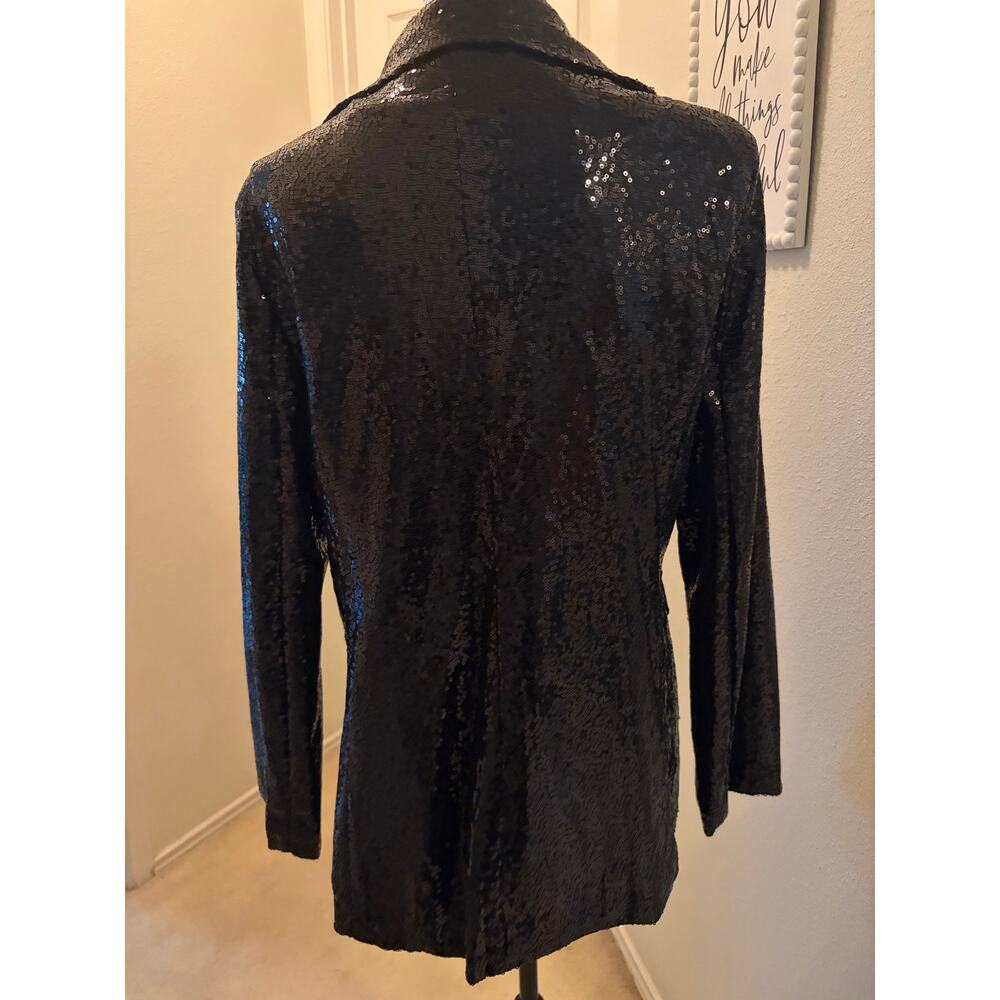 Black Sequin Blazer Jacket XL Long Sleeve Party Evening Sparkle - Picture 3 of 6